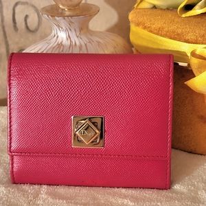 AUTHENTIC Christian Dior Logo Turn Lock Leather Trifold Wallet